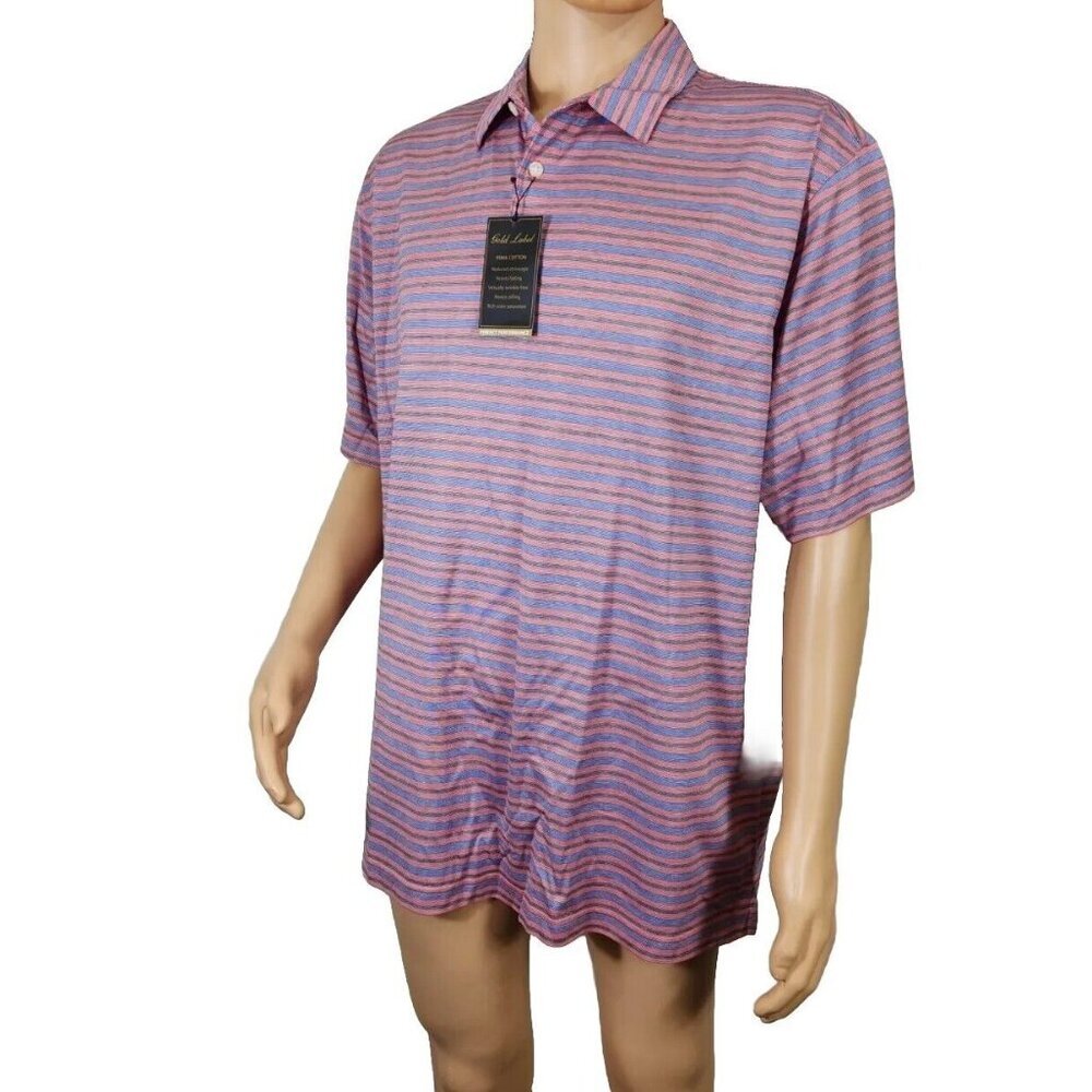 Gold Label Roundtree & Yorke SIZE  XL Pima Cotton Striped Polo Shirt NWT